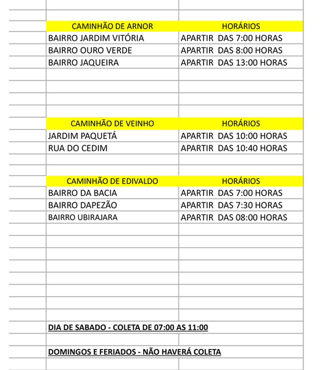 LIMPAR informa novos horrios de coleta de lixo em Itabela 