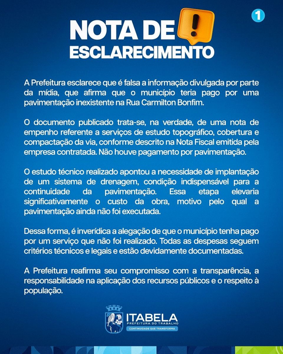 Prefeitura de Itabela desmente boato sobre suposto pagamento de pavimenta��o inexistente