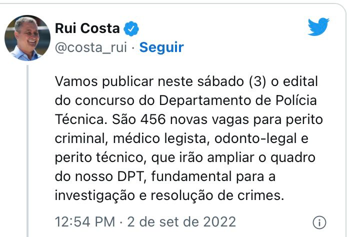 Governo anuncia concurso publico para o Departamento de Polcia Tcnica