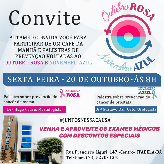 Clnica ITAMED promove ao em apoio s campanhas Outubro Rosa e Novembro Azul