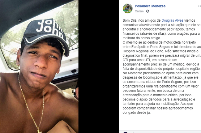 Amigos fazem rifa para ajudar jovem itabelense que sofreu acidente. (Foto: Reproduo/Facebook)